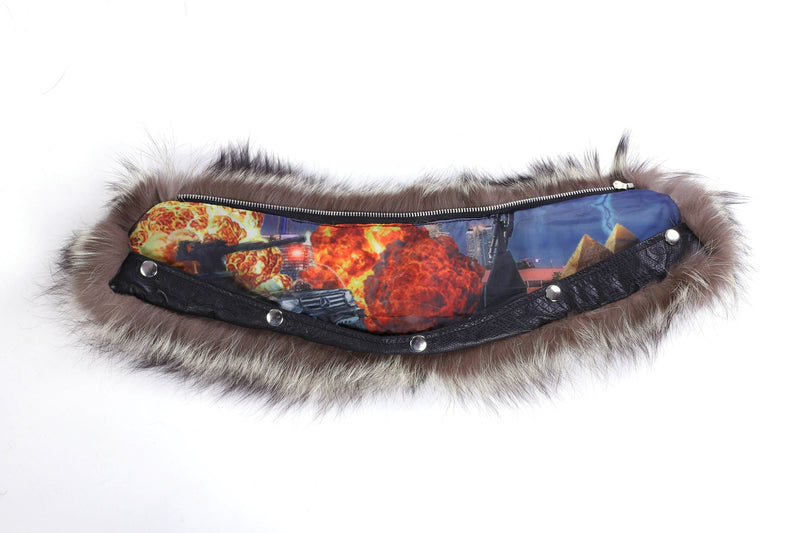 Brown colour crystal fox fur collar addon accessory.